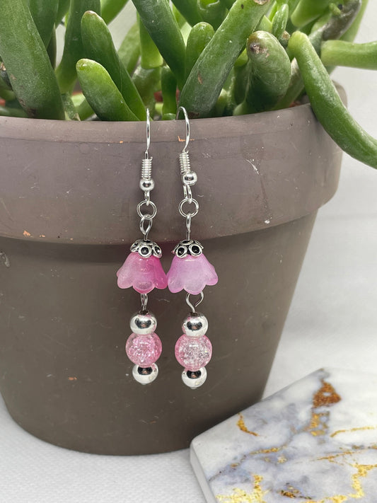 Pink Glass Flower Earrings