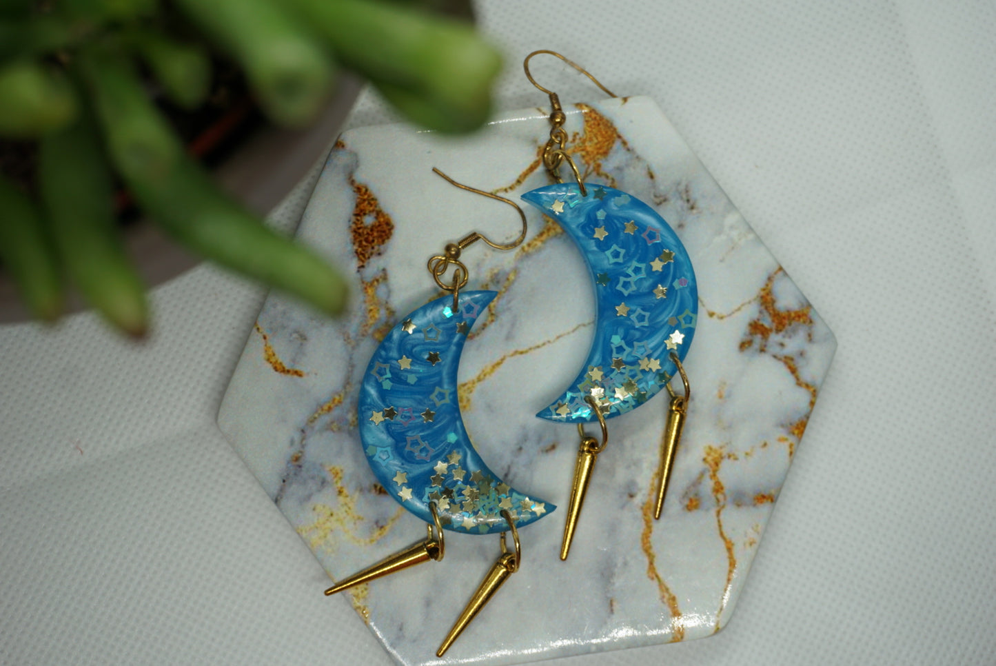 Moon And Star Resin Earrings