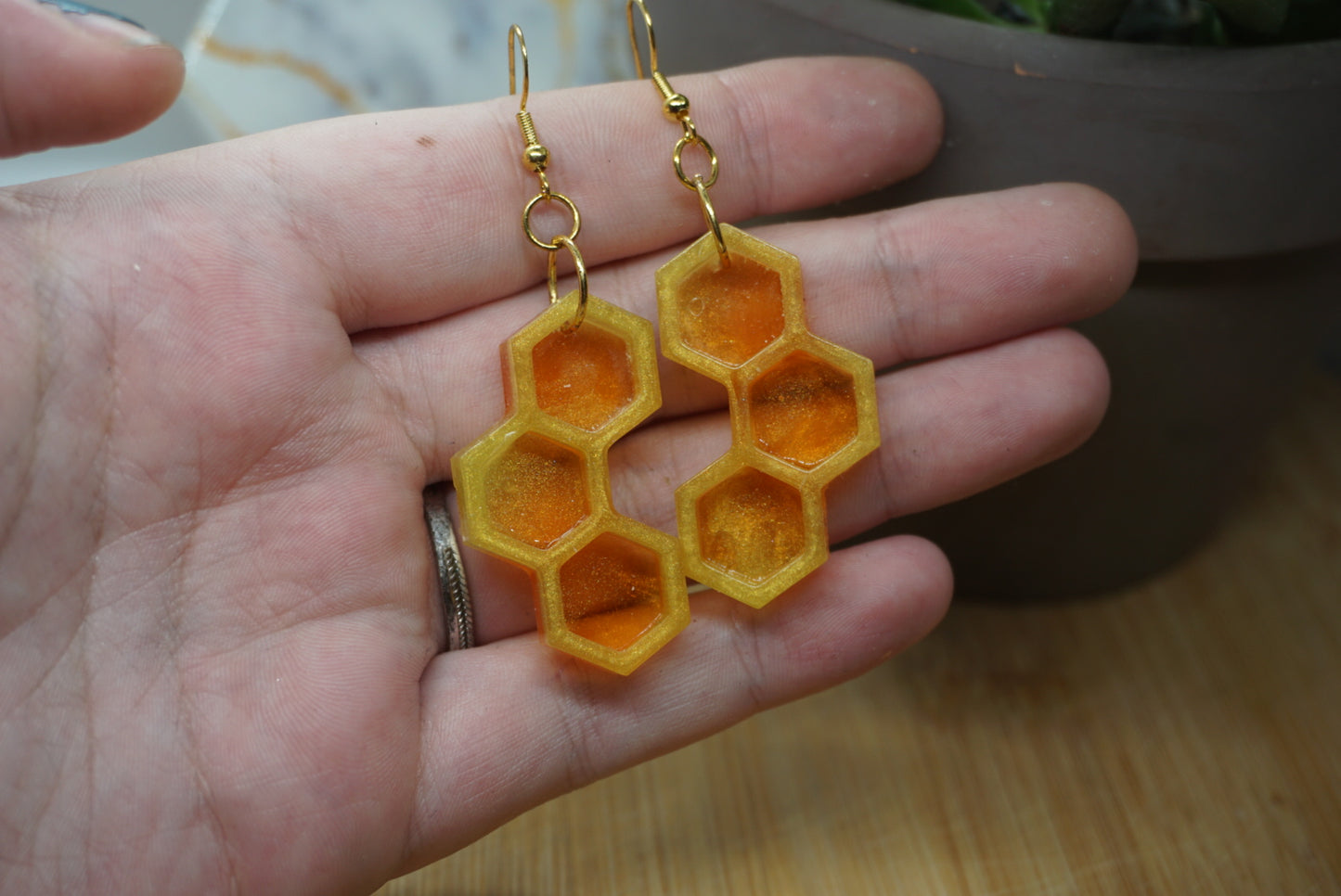 Resin Honeycomb Earrings