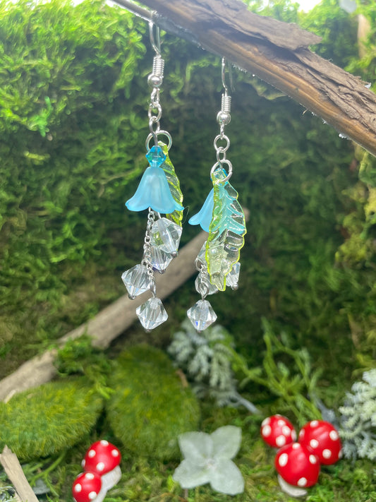 Blue Flower Beaded Earrings