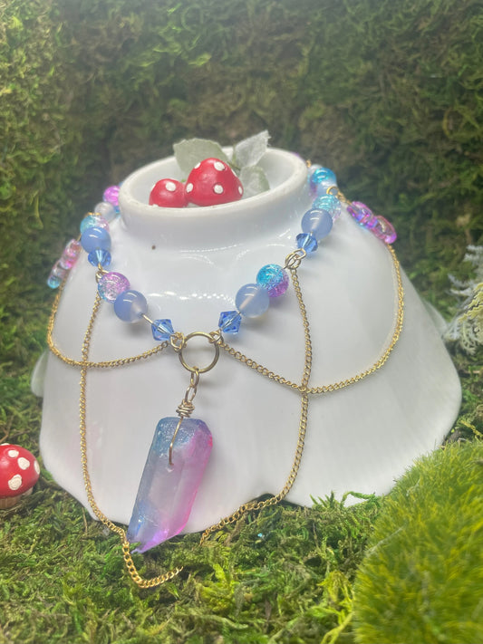 Purple Crystal Chain Beaded Necklace