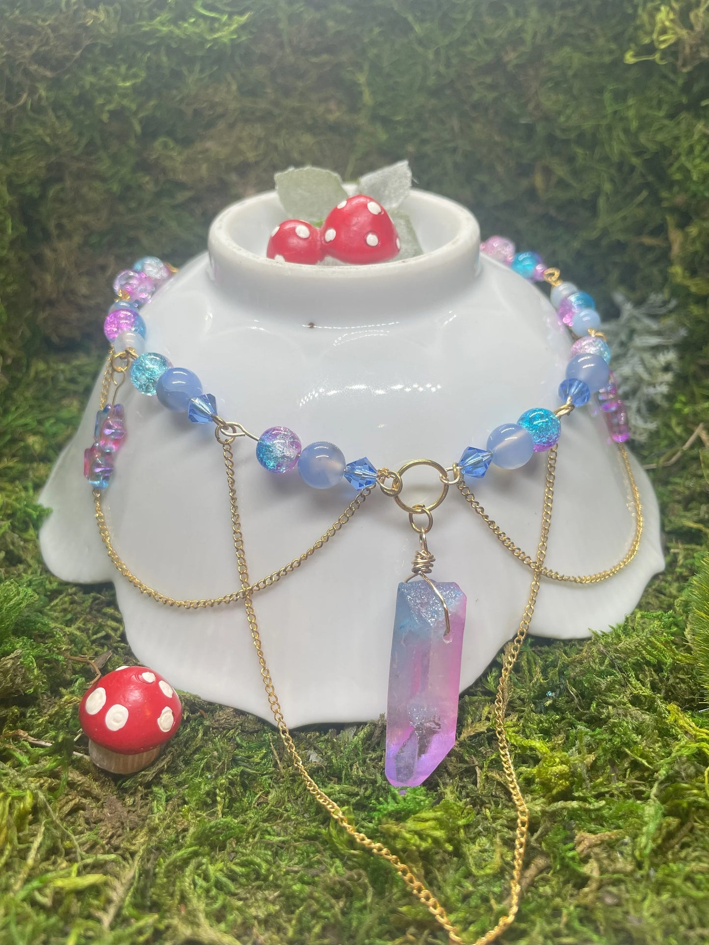 Purple Crystal Chain Beaded Necklace