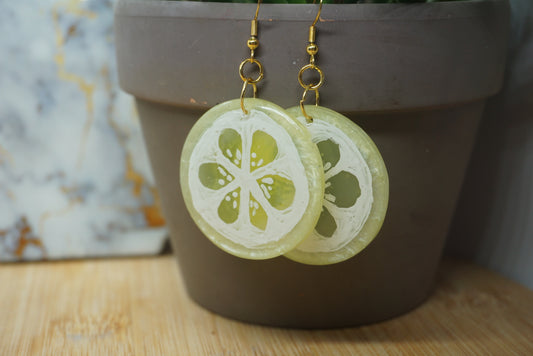 Hand Painted Lemon Slice Resin Earrings