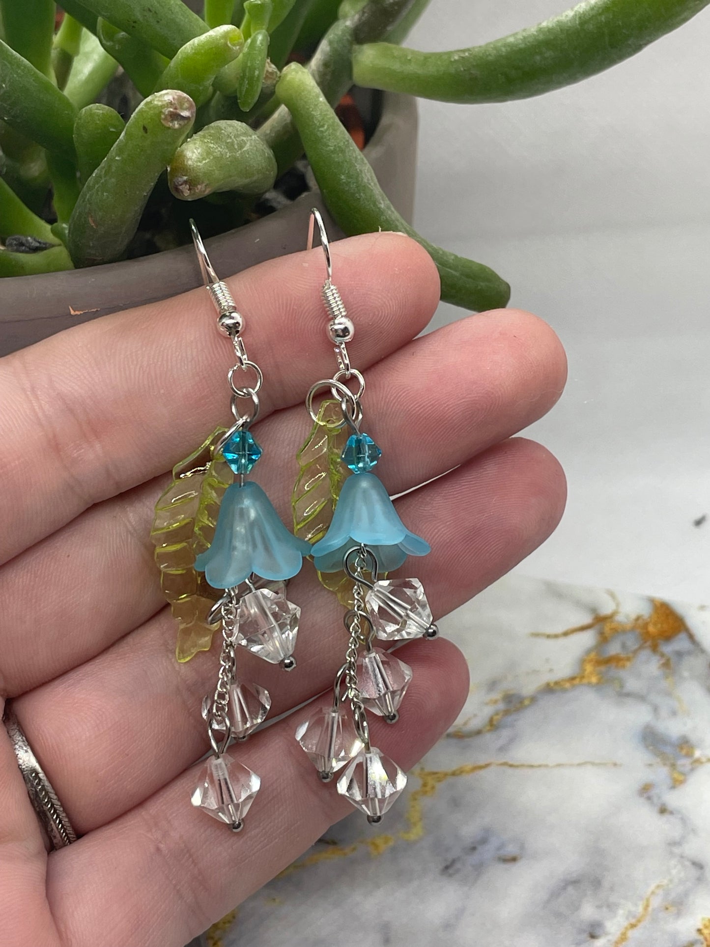 Blue Flower Beaded Earrings