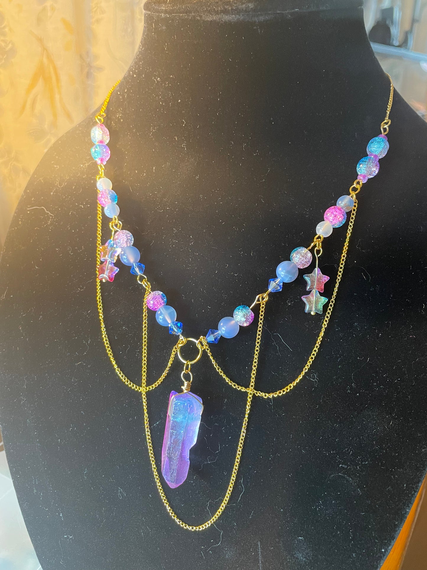 Purple Crystal Chain Beaded Necklace
