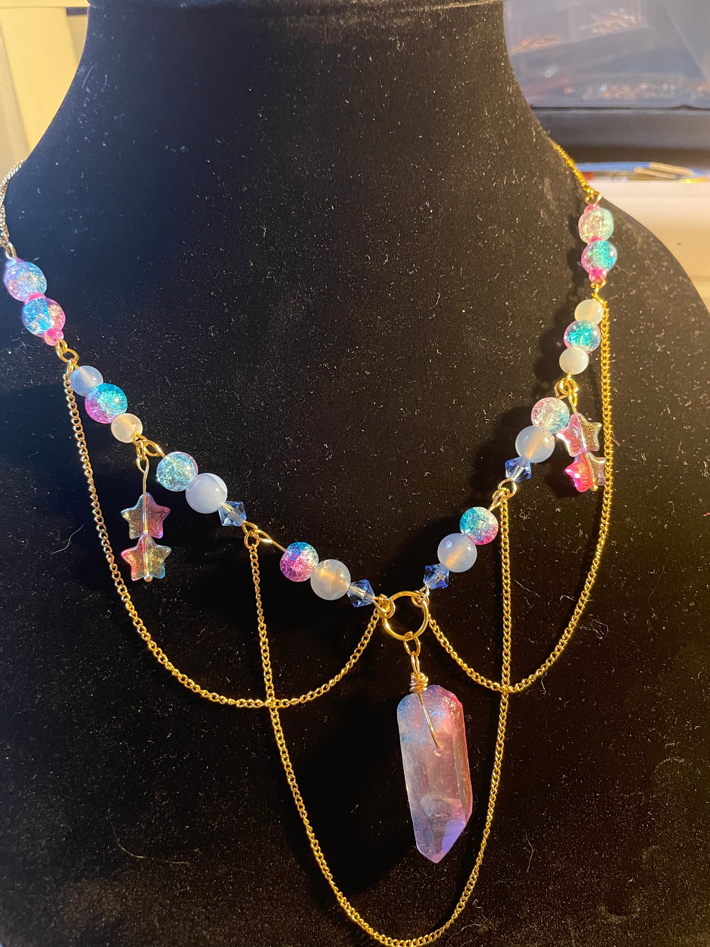 Purple Crystal Chain Beaded Necklace