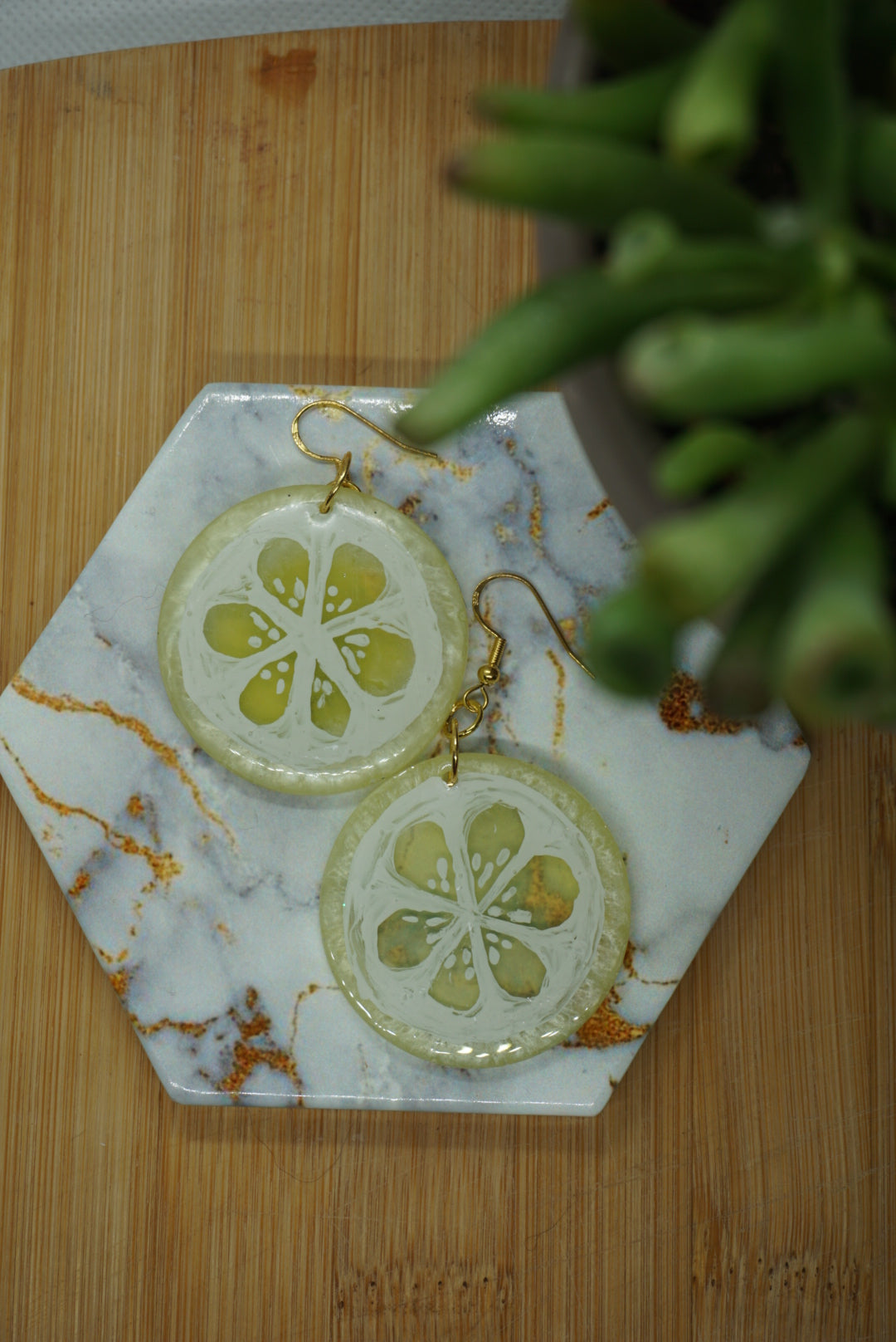 Hand Painted Lemon Slice Resin Earrings