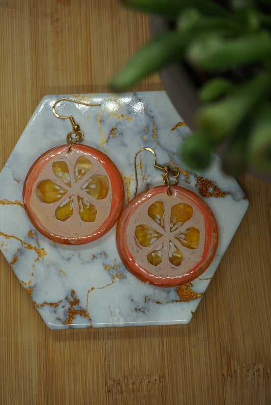 Hand Painted Orange Slice Resin Earrings