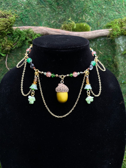 Green Acorn Beaded Adjustable Choker