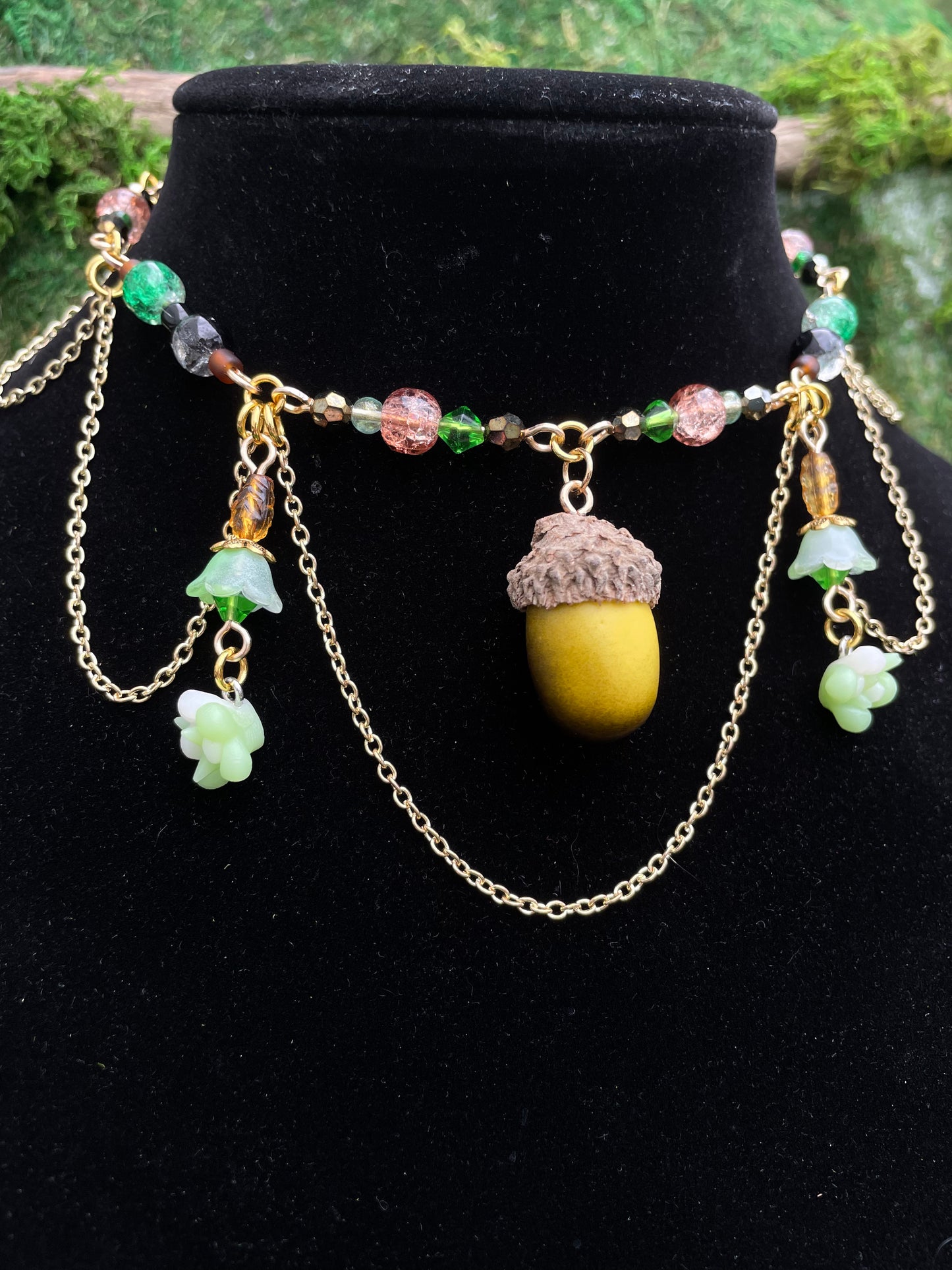 Green Acorn Beaded Adjustable Choker