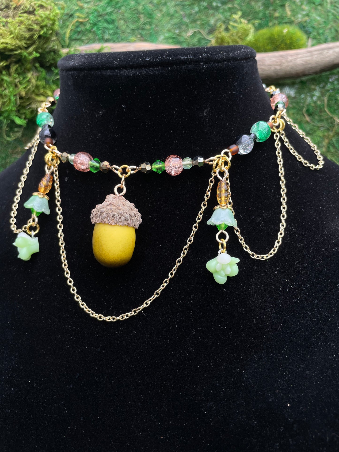 Green Acorn Beaded Adjustable Choker