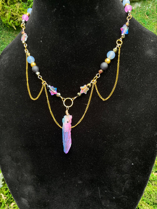 Purple and Blue Crystal Beaded Adjustable Choker