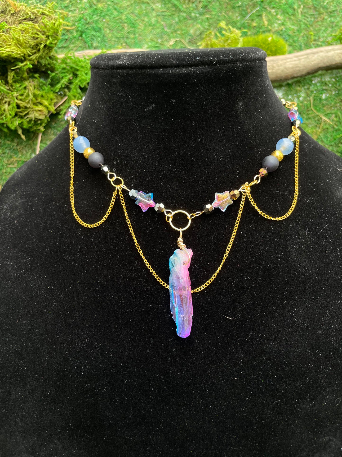 Purple and Blue Crystal Beaded Adjustable Choker