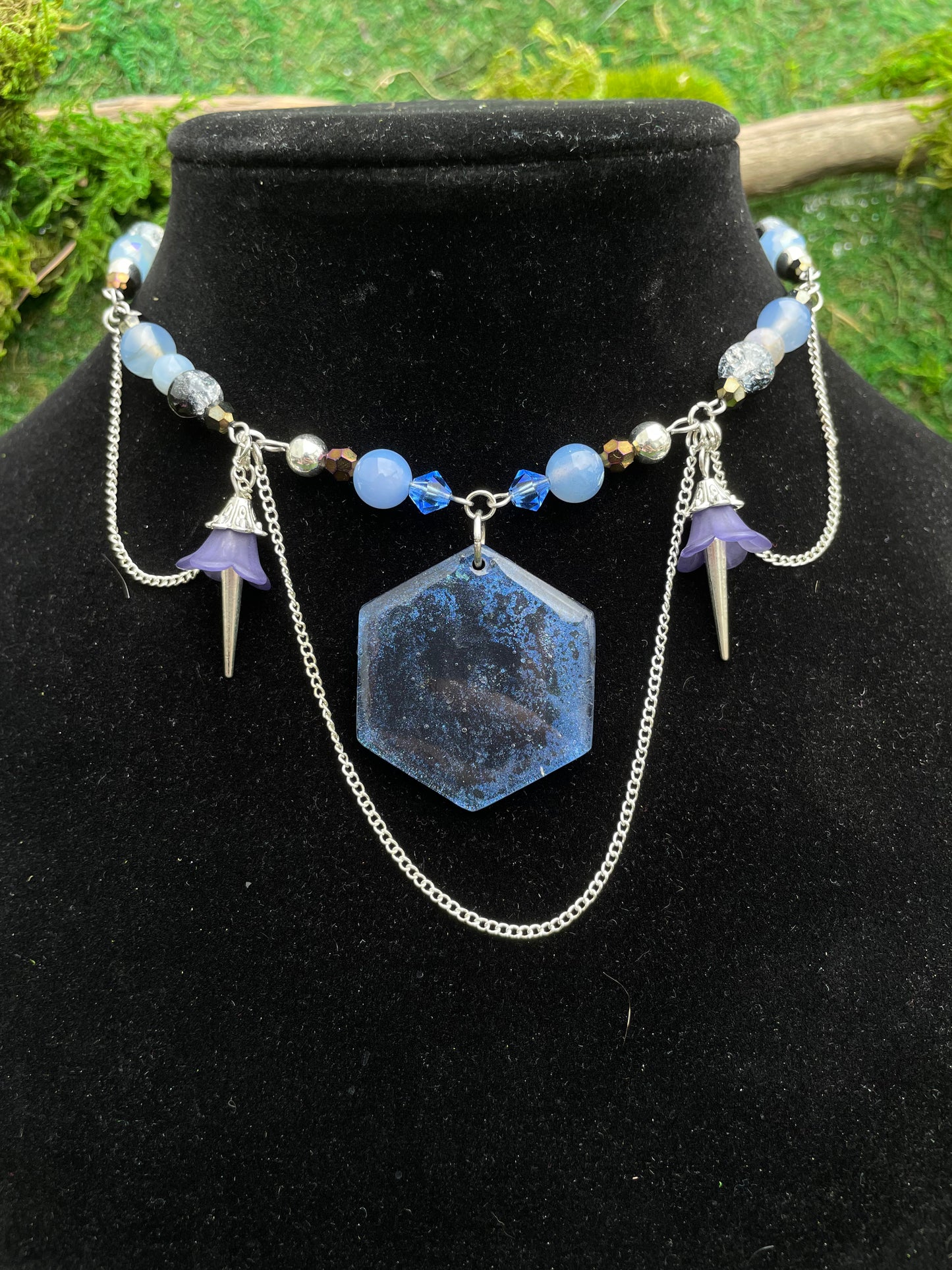 Dark Blue Resin Adjustable Beaded Choker