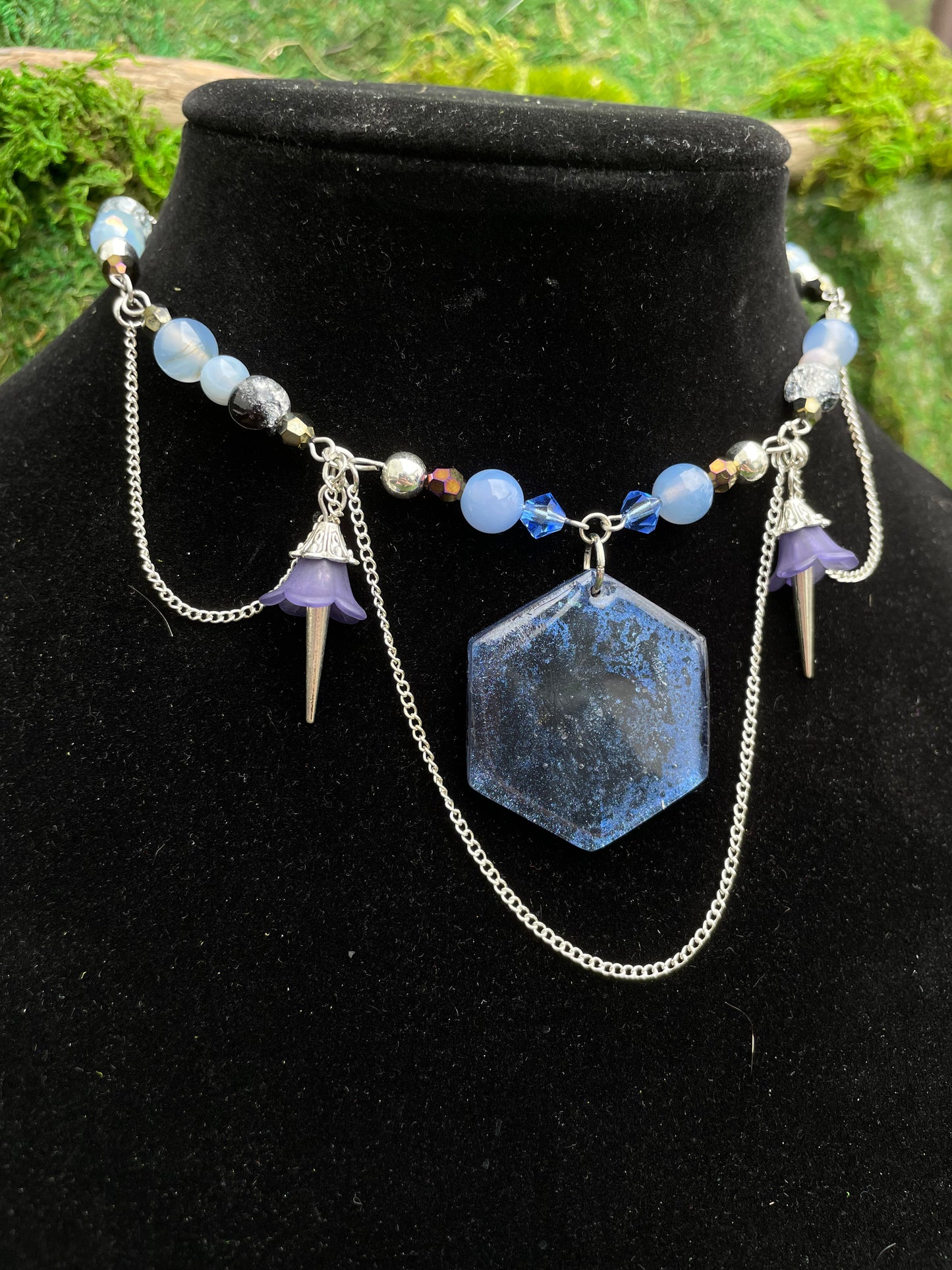 Dark Blue Resin Adjustable Beaded Choker