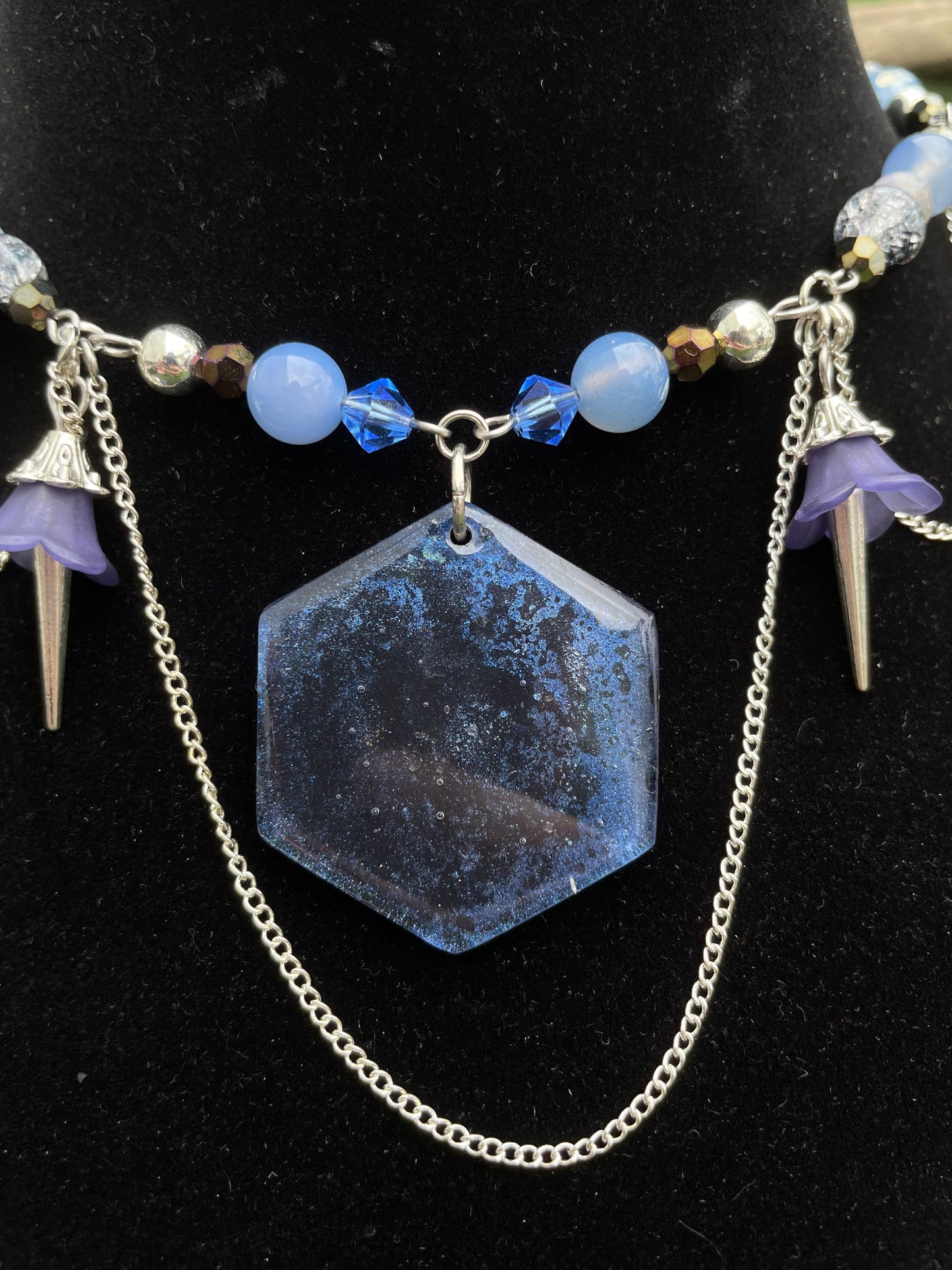 Dark Blue Resin Adjustable Beaded Choker