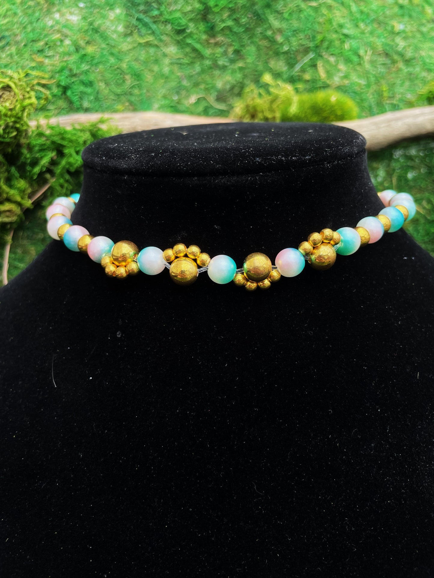 Gold and Blue Adjustable Beaded Choker