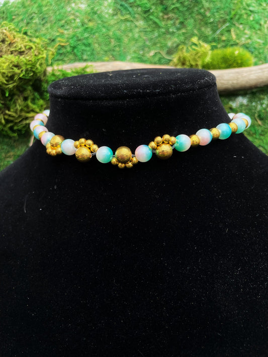 Gold and Blue Adjustable Beaded Choker