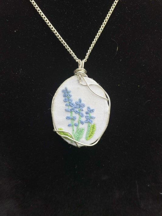 Hand Embroidered Wire Wrapped Pendant Necklace