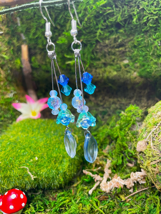 Blue Floral Beaded Dangle and Drop Earrings