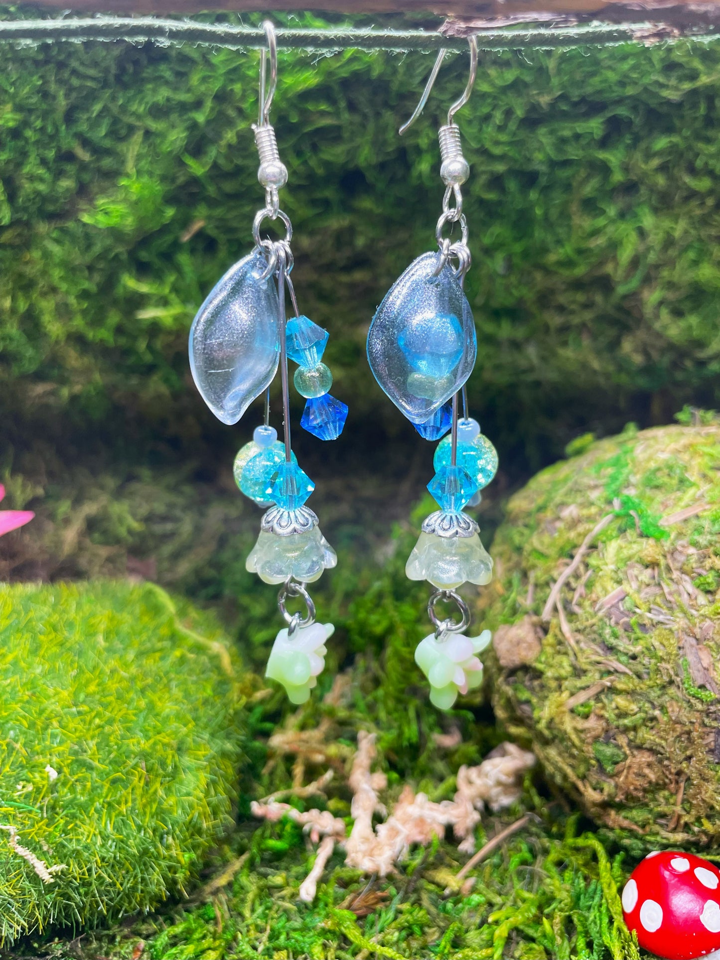 Green and Blue Succulent Beaded Earrings