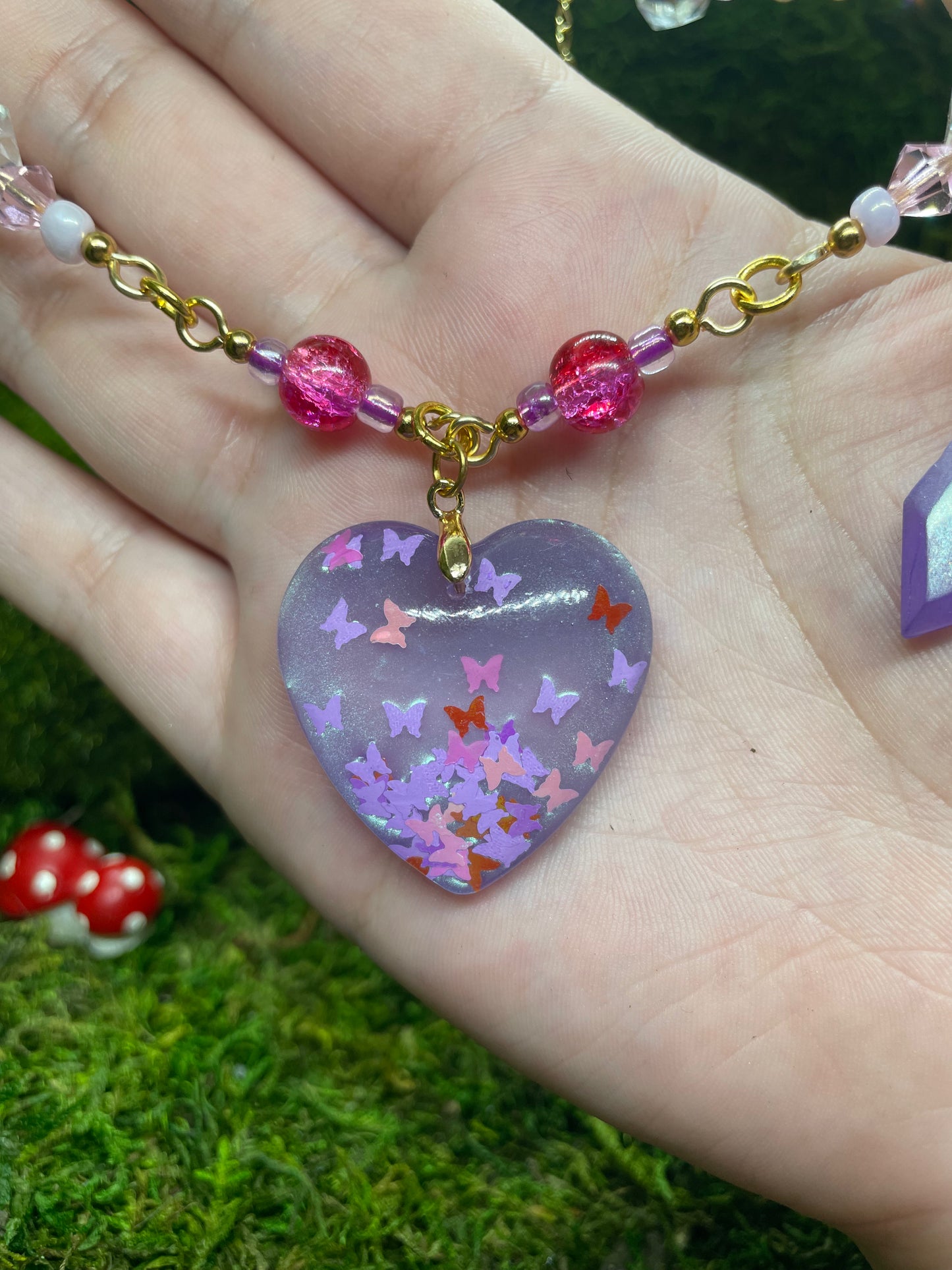 Purple Resin Beaded Choker Necklace