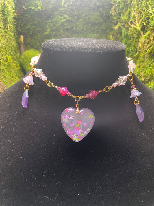 Purple Resin Beaded Choker Necklace