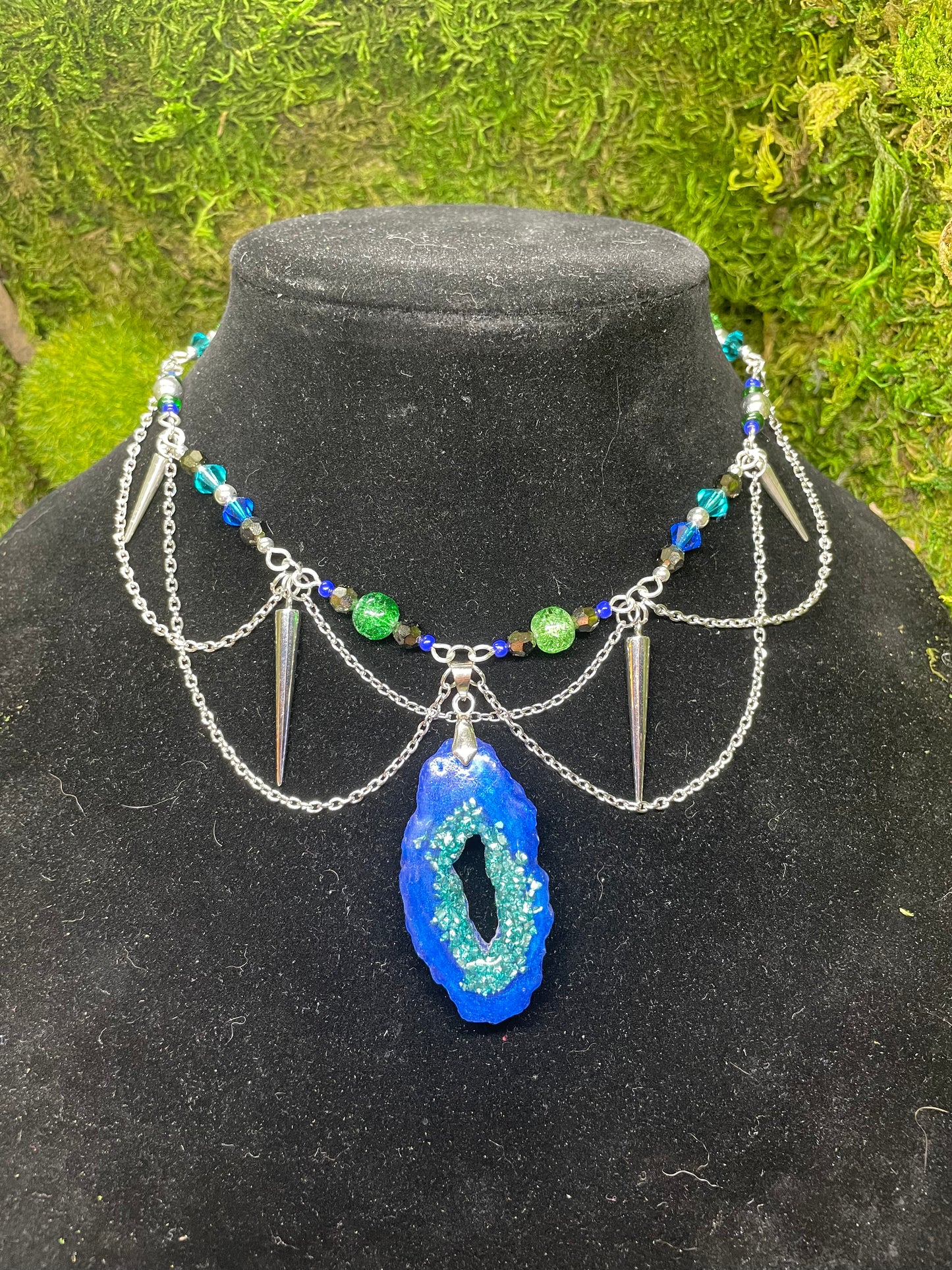 Resin Geode Beaded Choker Necklace Earring Set