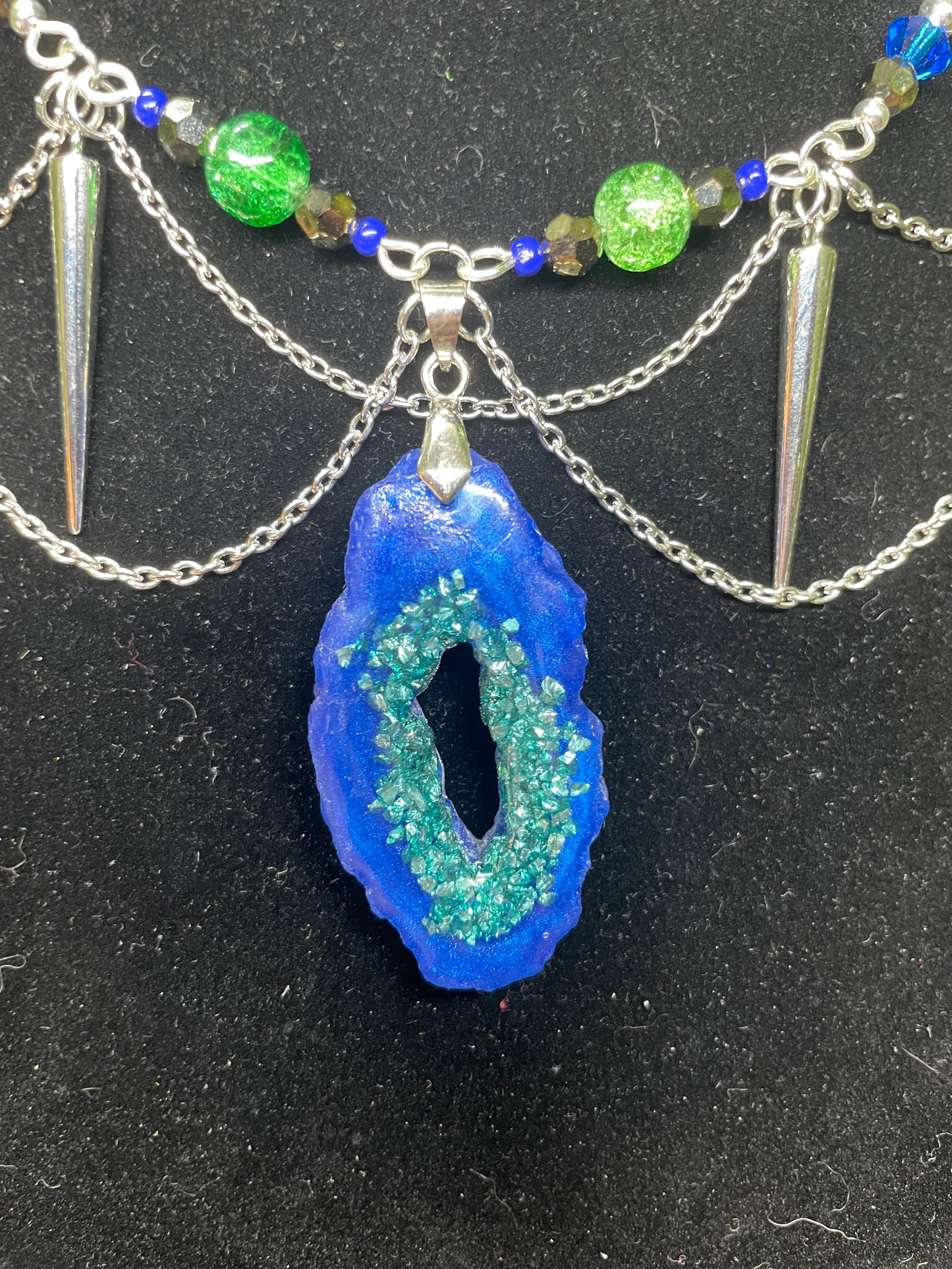 Resin Geode Beaded Choker Necklace Earring Set