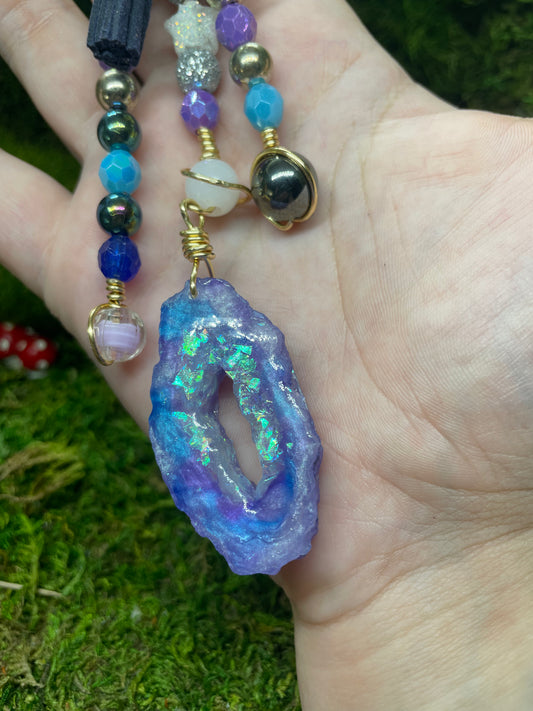 Resin Geode Beaded Keychain