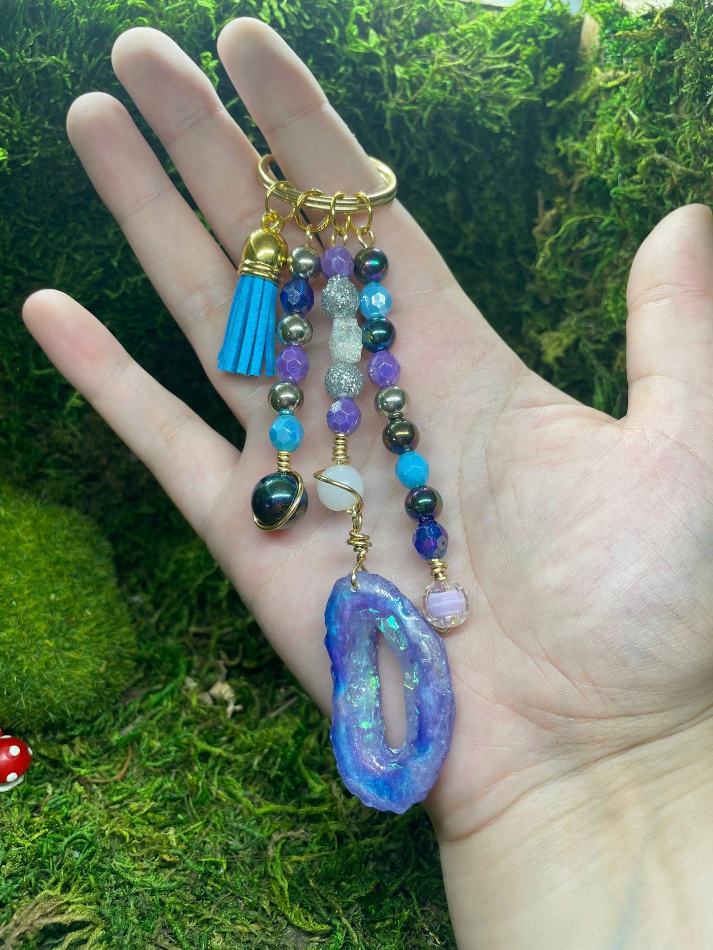 Resin Geode Beaded Keychain