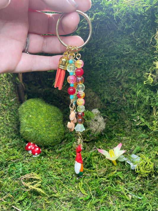 Hand Painted Beaded Fantasy Forest Keychain