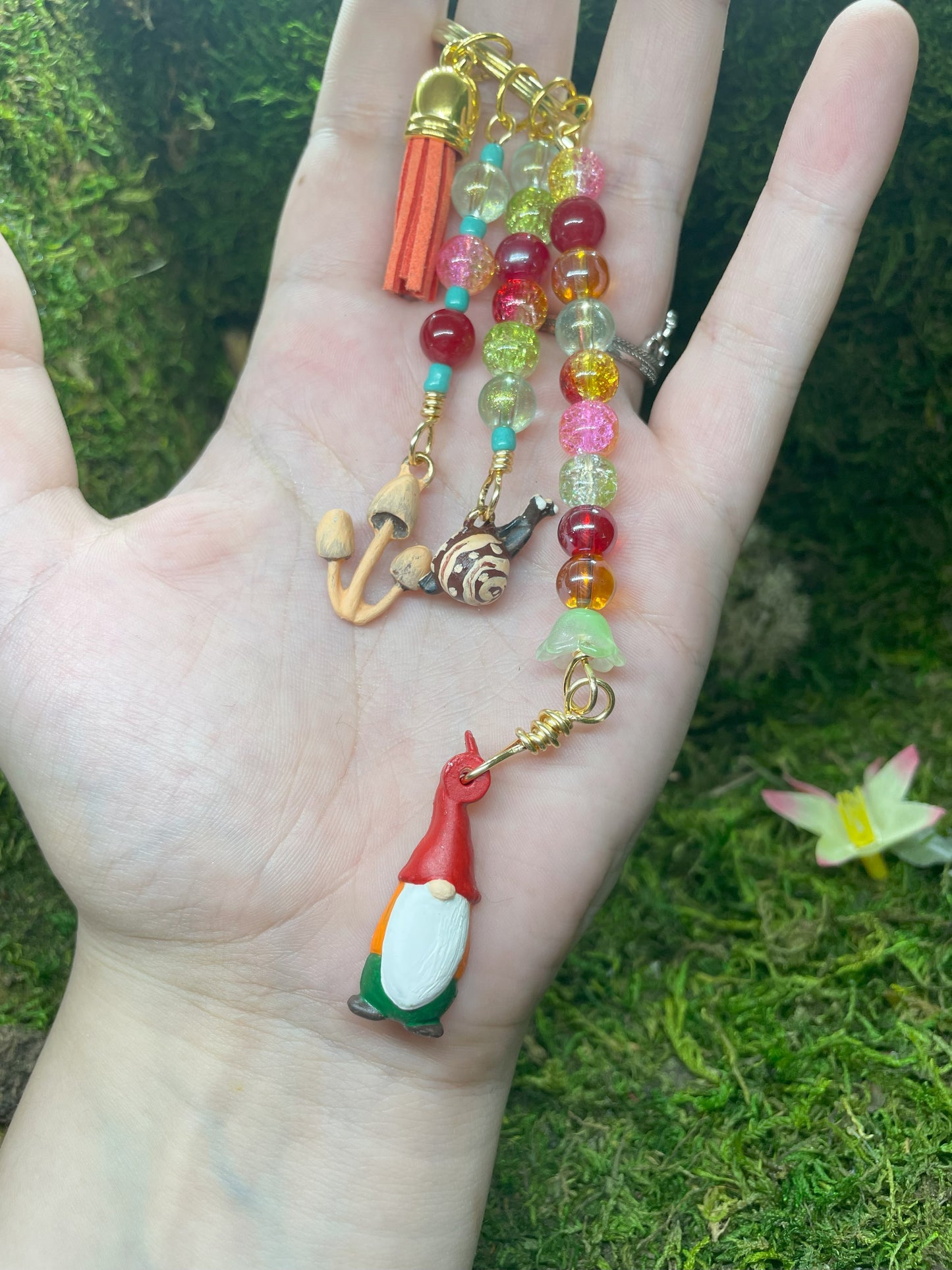 Hand Painted Beaded Fantasy Forest Keychain