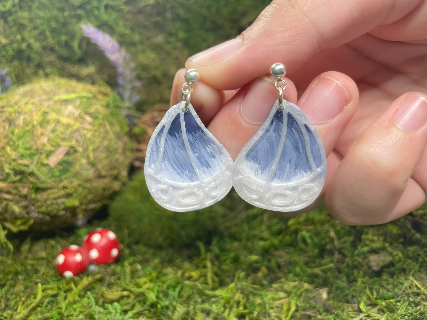 Painted Navy and White Butterfly Wing Earrings