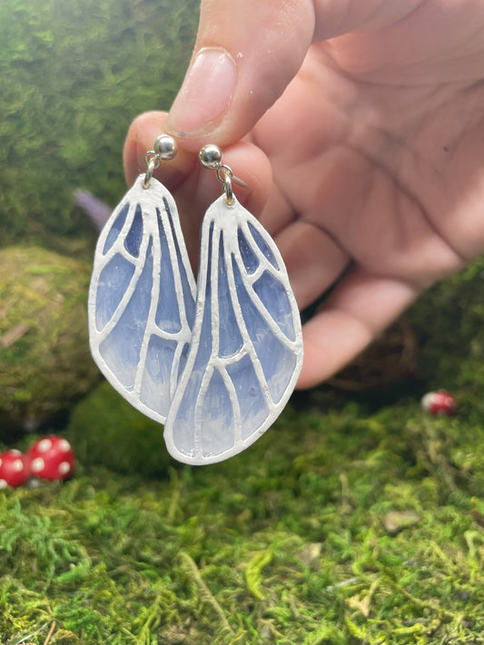 Painted Navy and White Butterfly Wing Earrings