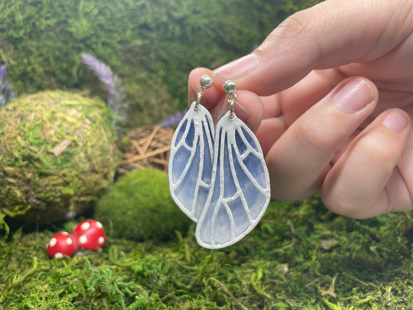 Painted Navy and White Butterfly Wing Earrings