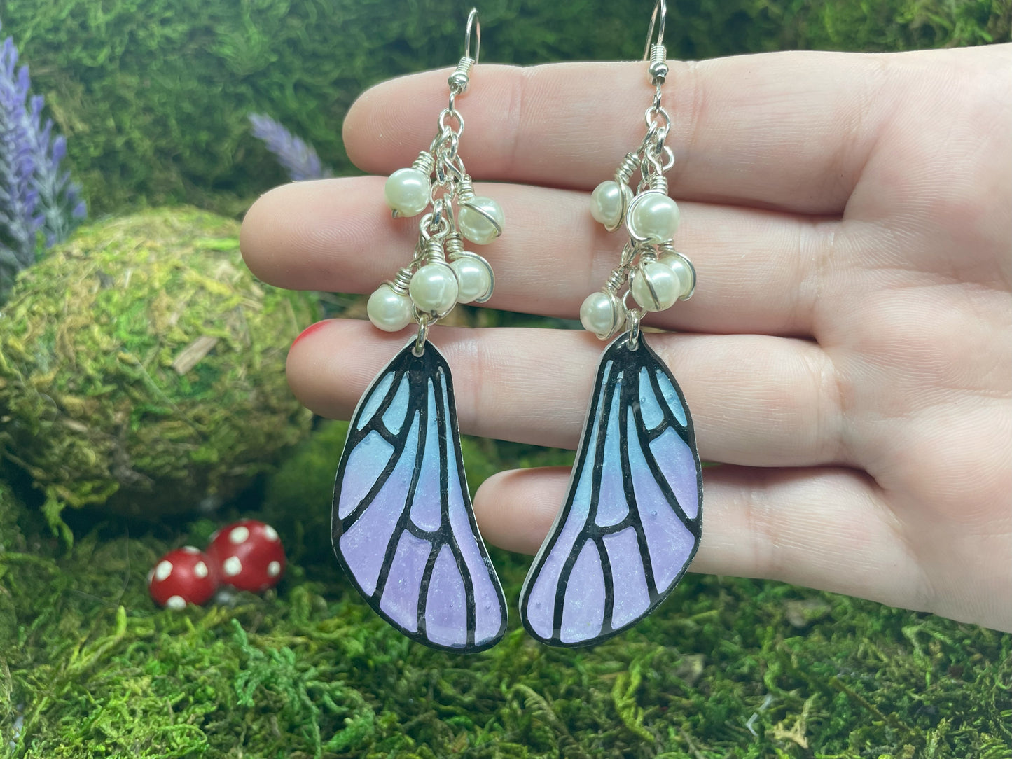 Purple Drop Butterfly Pearl earrings