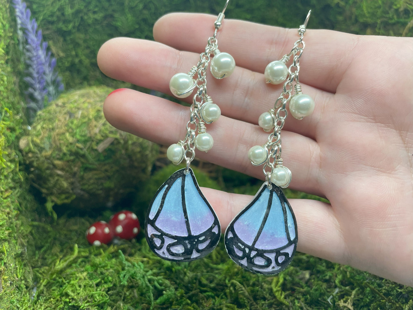 Purple Drop Butterfly Pearl earrings