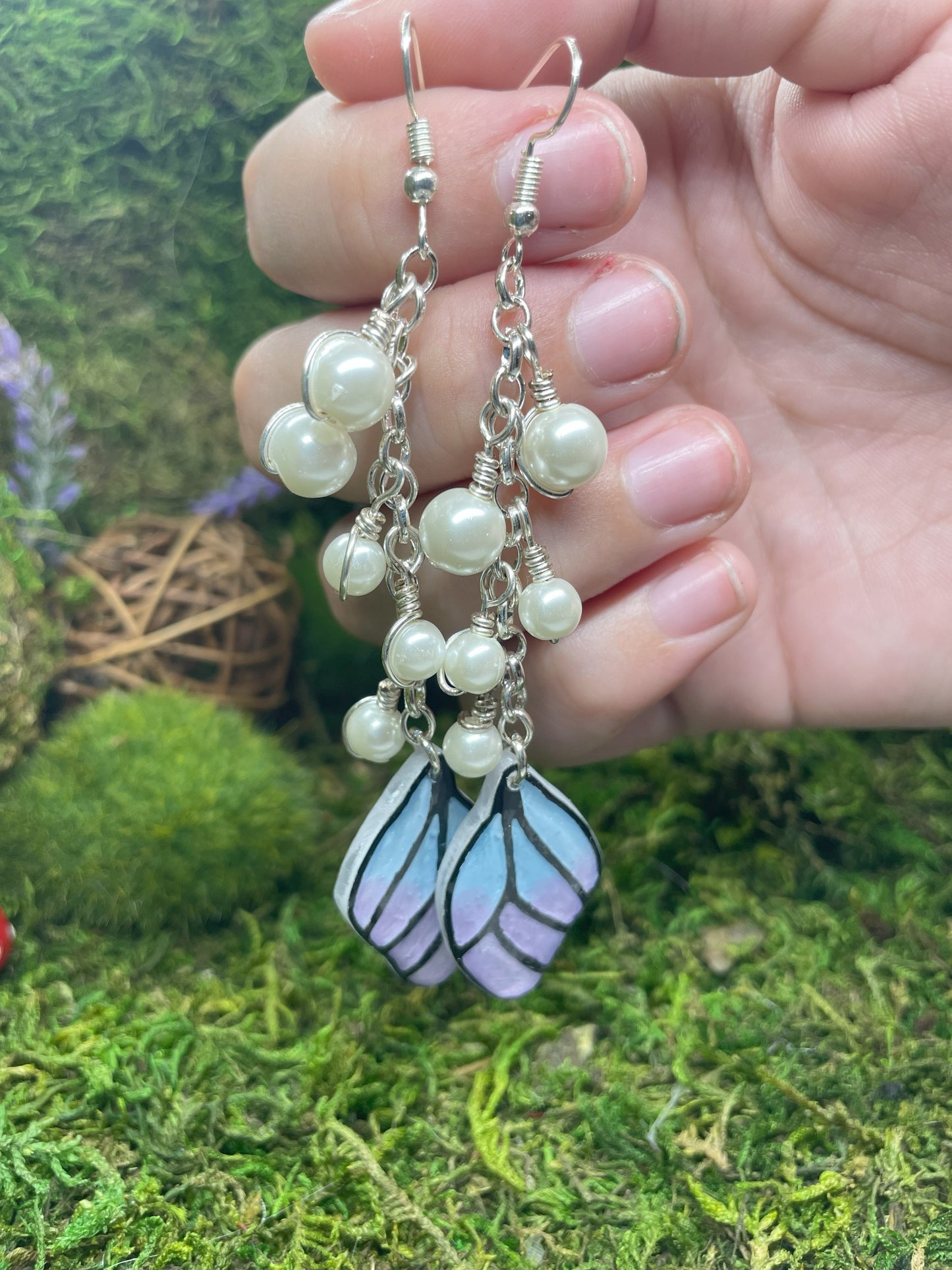 Purple Drop Butterfly Pearl earrings