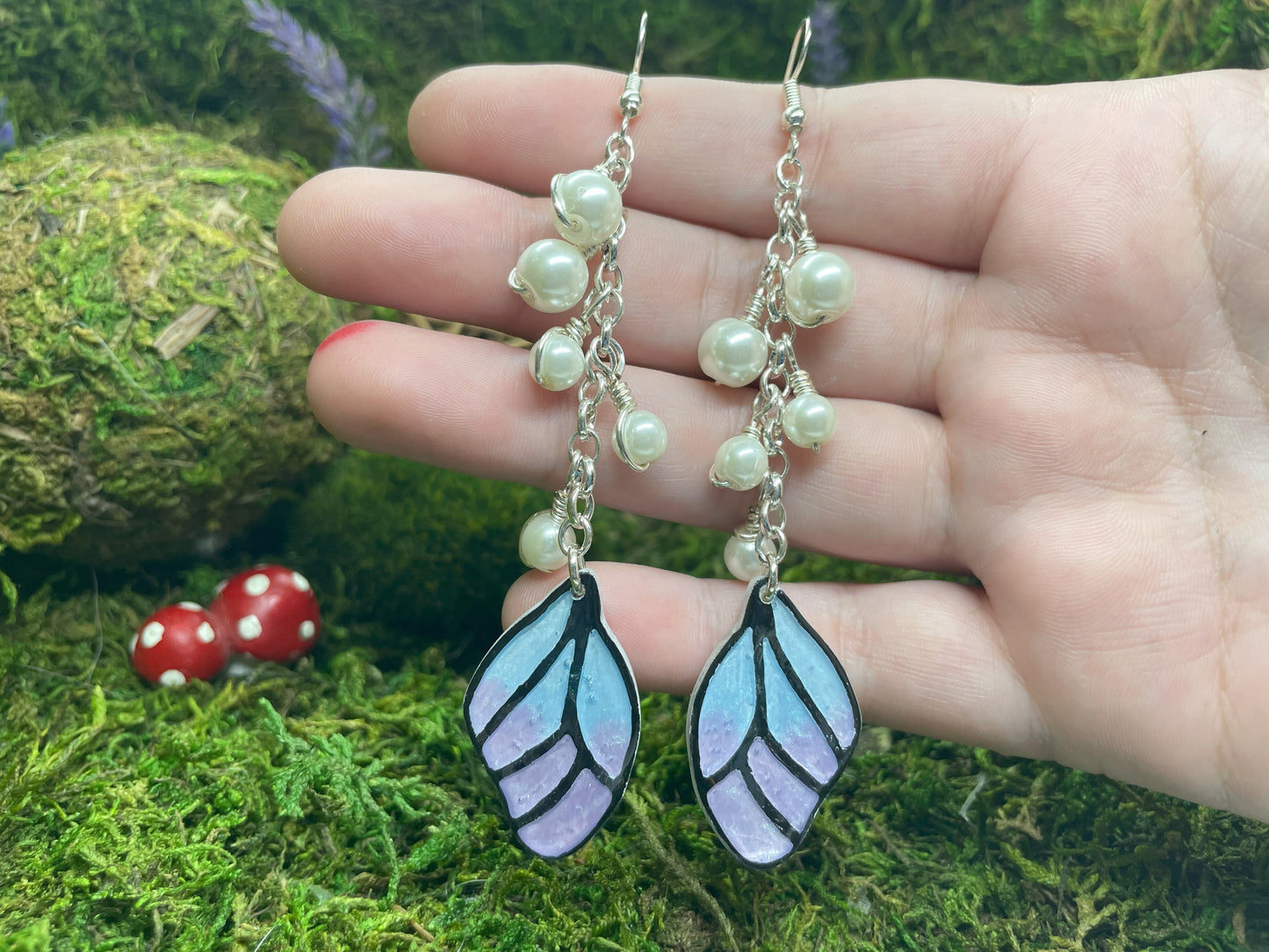Purple Drop Butterfly Pearl earrings