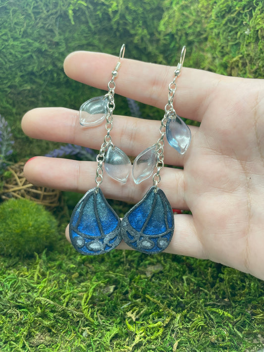 Blue and Black Chain Drop Butterfly Earrings