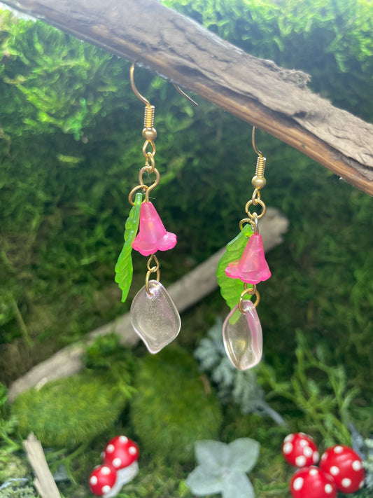 Pink Glass Beaded Flower Earrings