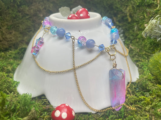 Purple Crystal Chain Beaded Necklace
