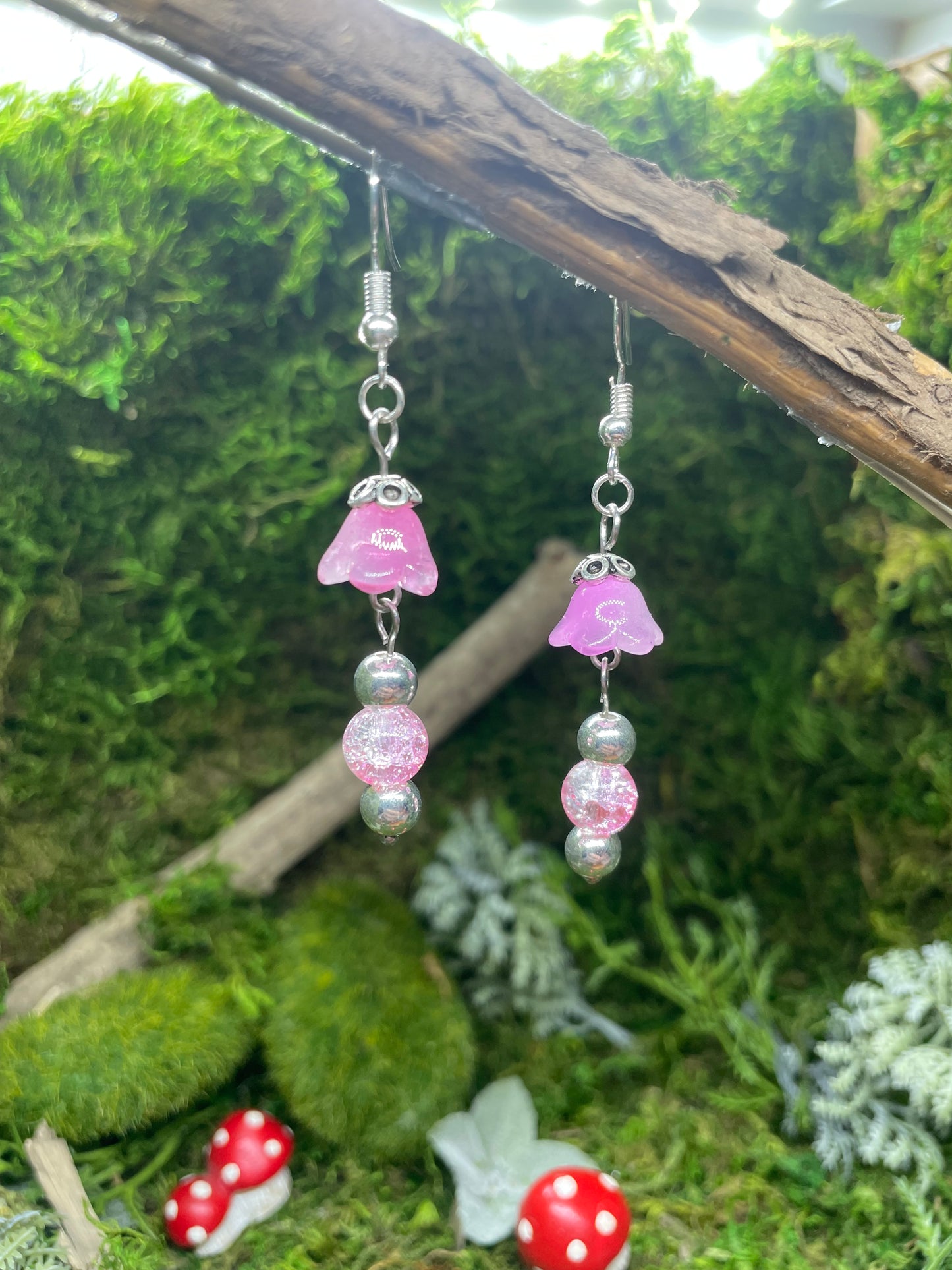 Pink Glass Flower Earrings