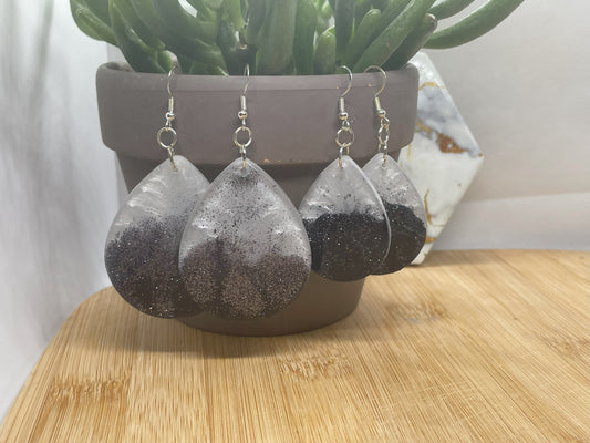 Black and White Sparkly Resin Earrings