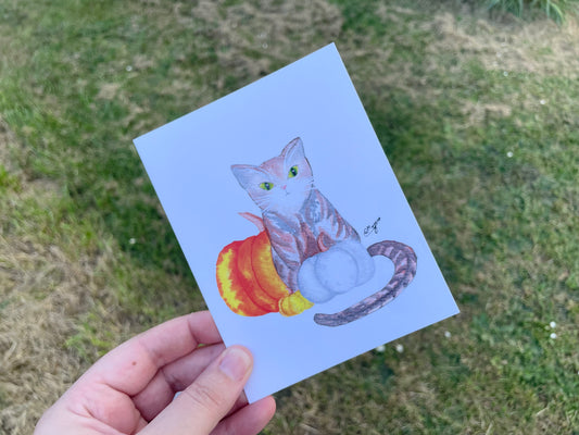 Pumpkin Cat Print Greeting Card