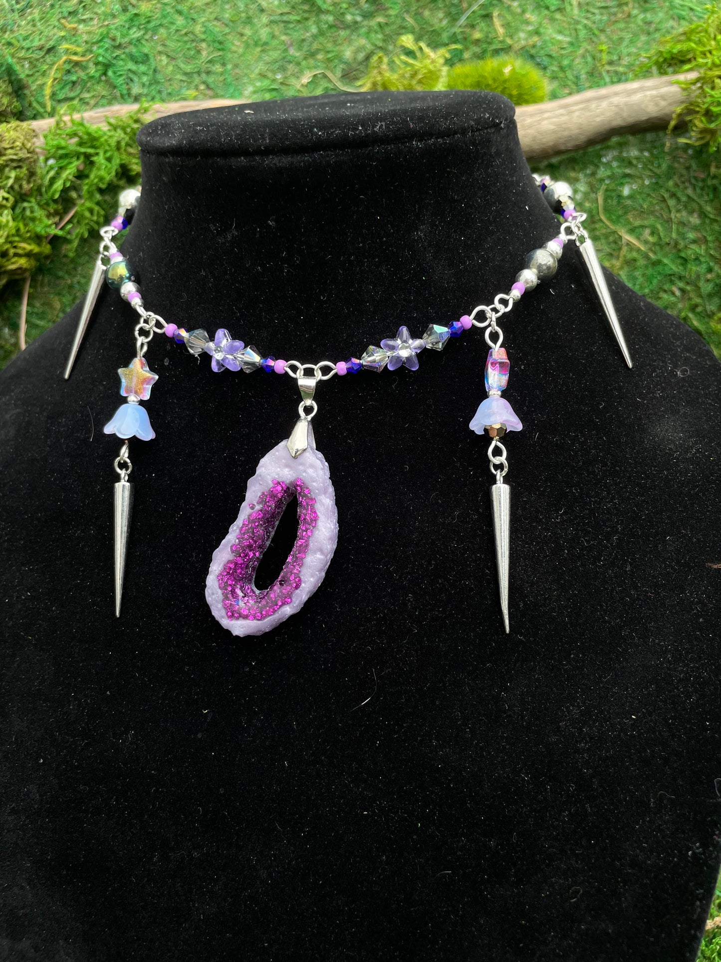 Purple Resin Geode Beaded Adjustable Choker Necklace